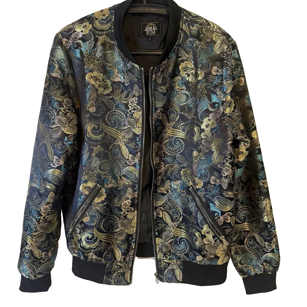 Jogal Style Mens Zip Jacket Small Satin Finish Pockets Party Shiny Layers Bomber